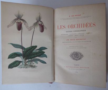 PUYDT Orchids. Paris, Rothschild, 1880. In-8, half red grief, ornate ribbed back,...
