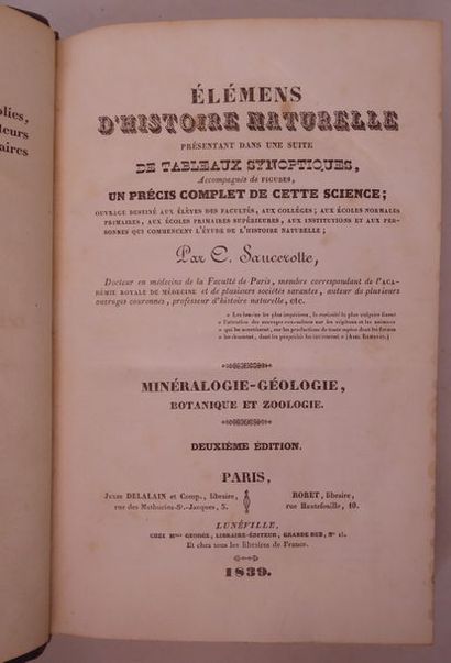 SAUCEROTTE Elements of natural history. Paris, Delalain, 1839. In-8, dark blue half...