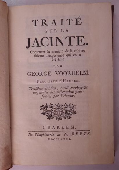 VOORHELMM (George) Traité sur la jacinthe. Harlem, Beets, 1763. In-12, demi-veau...