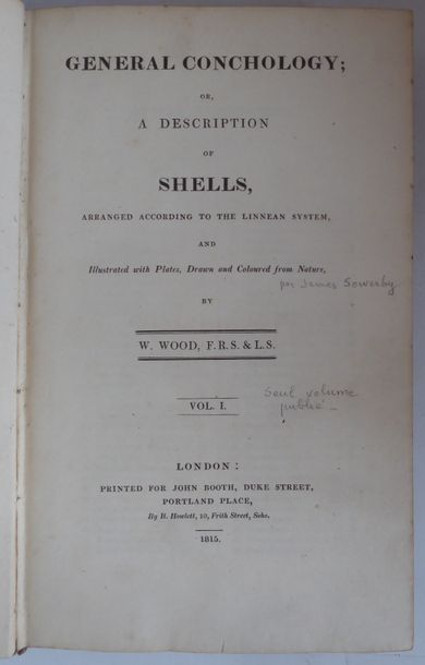 WOOD General conchology or A description of shells. London, Booth, 1815. In-8, long-grain...