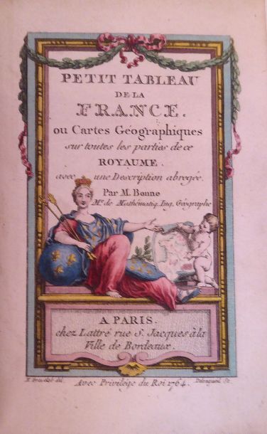 BONNE Small table of France or geographical maps. Paris, Latrée, 1764. In-12, red...