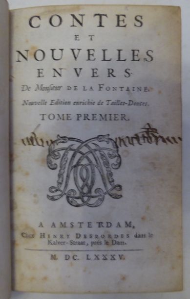 LA FONTAINE Tales and news in verse. Amsterdam, Henri Desbordes, 1685. 2 vols. in-12,...