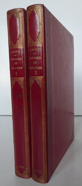 SWIFT Gulliver's travels. Paris, Fournier, 1838. 2 vols. in-8, red half-marquin with...