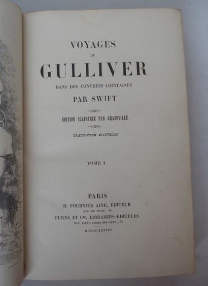 SWIFT Voyages de Gulliver. Paris, Fournier, 1838. 2 vol. in-8, demi-maroquin rouge...