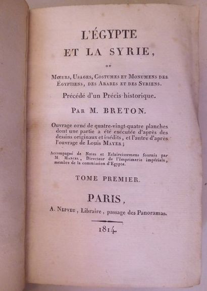 BRETON Egypt and Syria. Paris, Nepveu, 1814. 6 vol. in-12, modern green half-marroquin,...