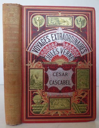 Jules VERNE Caesar Cascabel. Paris, Hetzel, [1890]. Cardboard box with two elephants...
