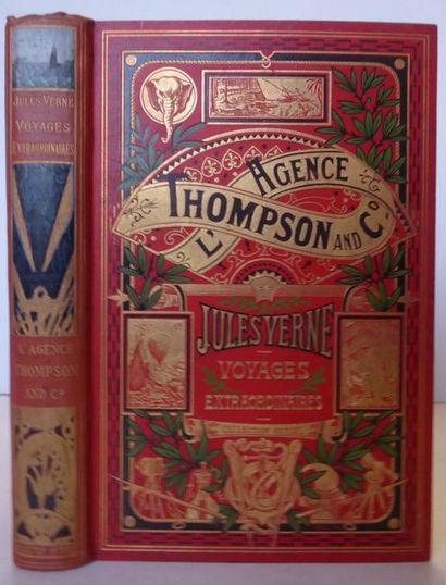 Jules VERNE L'Agence Thomson and Co. Cartonnage à un éléphant, titre dans l'éventail....