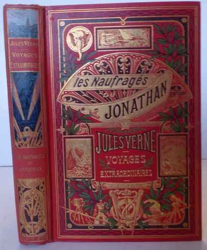 Jules VERNE Les Naufragés du Jonathan. Collection Hetzel, 1909. Cartonnage polychrome...