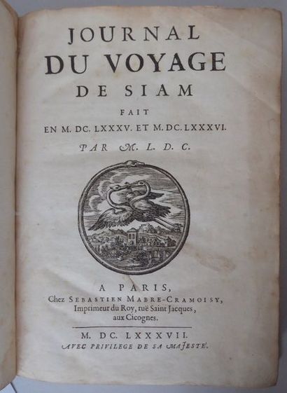 CHOISY Siam's travel diary made in 1685 and 1686. Paris, S. Mabre-Cramoisy, 1687....
