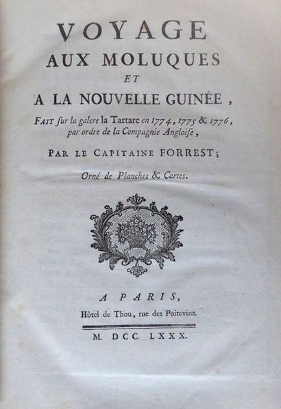 FORREST Trip to the Moluccas and New Guinea. Paris, De Thou, 1780. In-4, red morocco,...