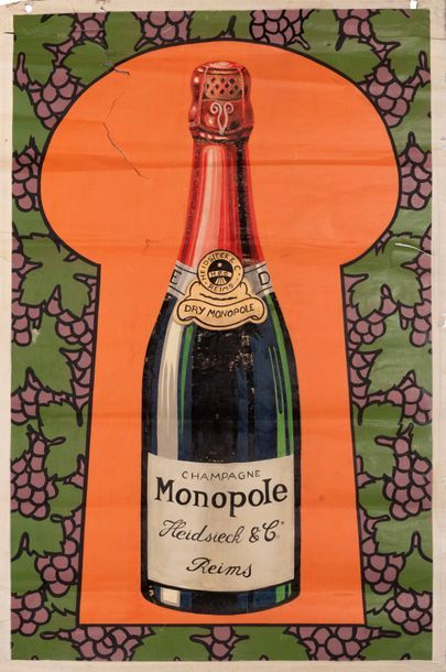 ANONYME Champagne Monopole Heidsieck & Co Reims. Gouache model on paper. Not covered,...
