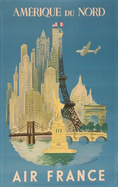 BAYLE Luc Marie Air France North America. Lithographic poster. No mention of printer...