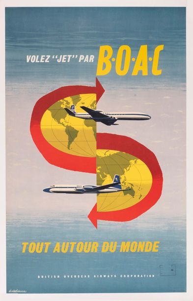 ADELMAN Fly "Jet" by B.O.A.C. all around the world. Offset display. 1958. Printed...