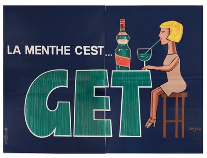 SAVIGNAC Raymond Mint is Get (Female). 1965. Large lithographic poster in 4 panels....