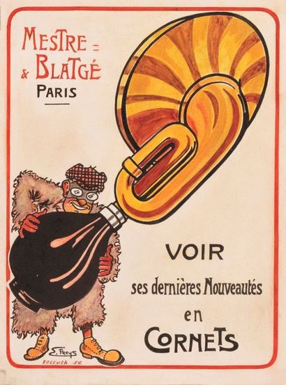 PREYS E Mestre & Blatgé Paris. See his last novelties in cones. 1909. Watercolour...
