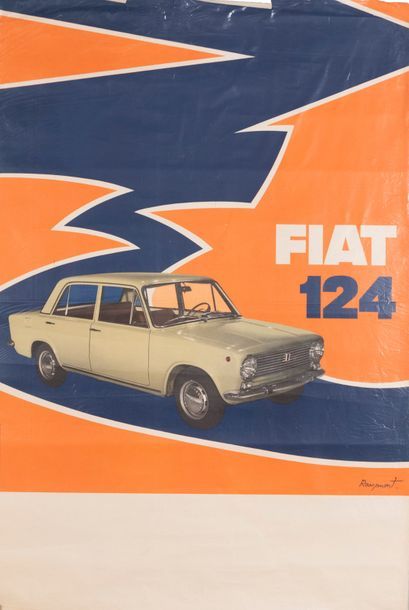 ROUGEMONT Guy de A beautiful set of seven Fiat car advertising posters: Fiat 124...
