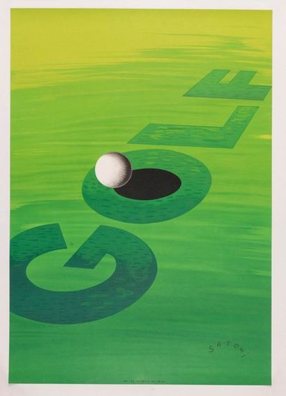 SATOMI Munetsugu. Golf. 1960. Lithographic poster. Imp. I.D.L. Graph. Covered, good...