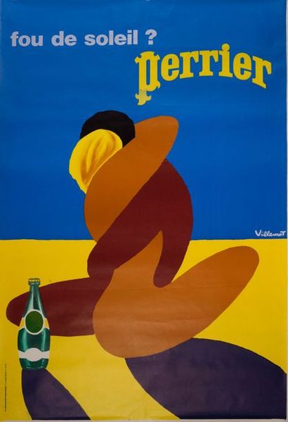 VILLEMOT BERNARD Fou de soleil ? Perrier. Le couple. 1980. Affiche offset. S.E. Lalande-Courbet,...