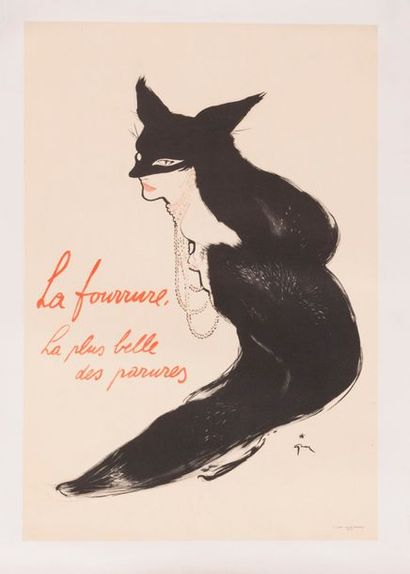GRUAU René La fourrure la plus belle des parures. Circa 1950. Affiche offset. A....