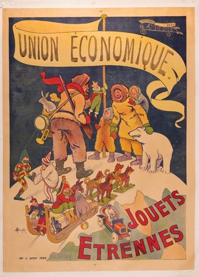 AUZOLLE Marcellin Union Economique. Jouets Etrennes. Circa 1910. Affiche lithographique....
