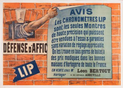 ANONYME Lip Stopwatches. Lithographic poster. Imp. Kossuth, Paris. Covered, fairly...