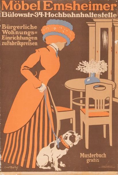 BARTALI Ernst (?) Möbel Emsheimer. Lithographic poster. Curst Behrends & Co, Wilmersdorf....