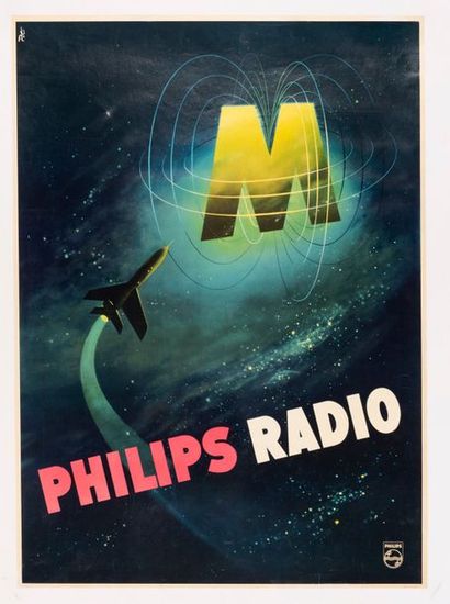 POT. M. Philips Radio. Varnished offset poster. No mention of a printer. Covered,...