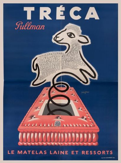 SAVIGNAC Raymond Treca Pullman. Wool mattress and springs. 1954. Large lithographic...