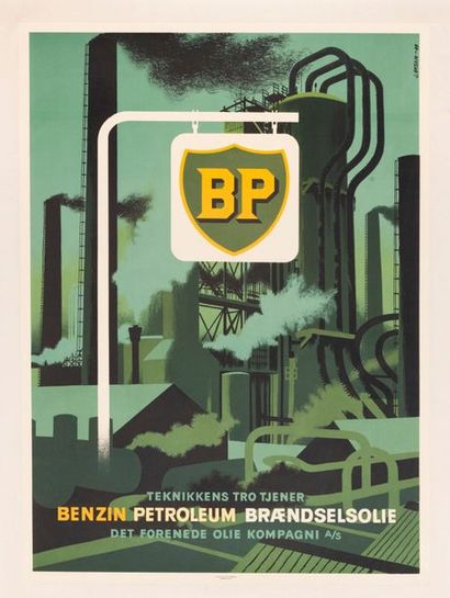 OKSEN J. BP Benzin Petroleum Braendselsolie. 1949. Lithographic poster. Egmont H....