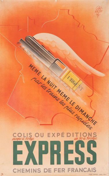 GARRETTO Federico Parcels or express shipments. French Railways. 1937. Lithographic...