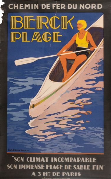LANDRIEUX G Northern Railroads. Berck Beach. 1930. Lithographic poster. Lucien Serre...