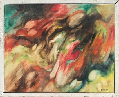 Jean BERTHIER (1923) «Composition» 1965
Huile sur toile
Signée en bas à droite, contresignée...