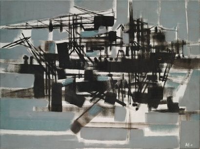 Bernard HERZOG (1935) «Composition» 1969
Huile sur toile
Signée des initiales et...