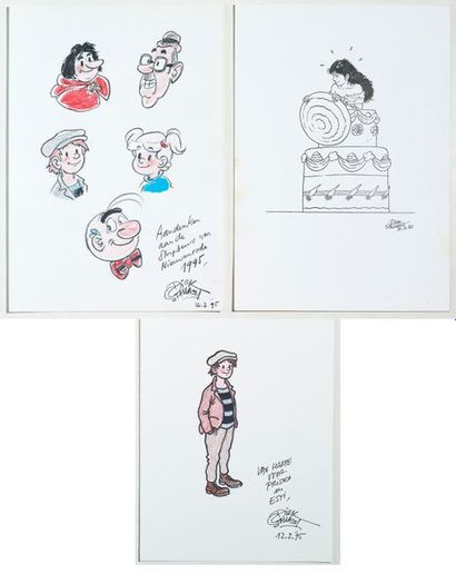 Dirk Stallaert Dessins originaux Ensemble de 7 dessins sur 3 feuilles représentant...