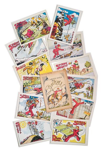null Spirou - Cartes postales Pochette contenant 12 cartes représentant Spirou faisant...