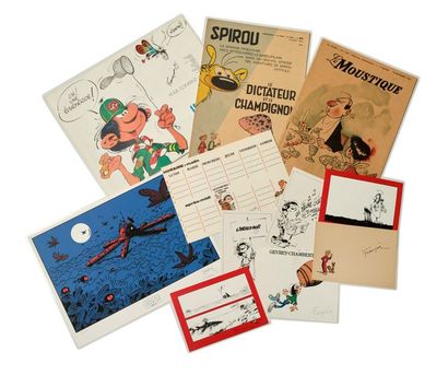 FRANQUIN Ensemble de 11 documents signés 4 cartes postales différentes (années 80),...