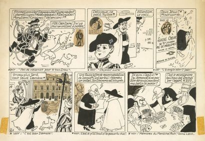 ALIDOR (1911-1995) Parodie de Tintin
Encre de Chine et collage pour les 5 planches...