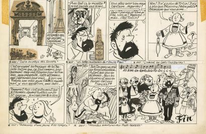 ALIDOR (1911-1995) Parodie de Tintin
Encre de Chine et collage pour les 5 planches...