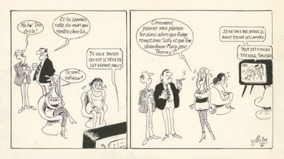 ALIDOR (1911-1995) Encre de Chine et trame pour son strip humoris­tique paru dans...