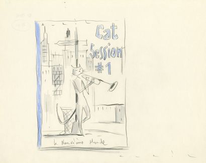 François AVRIL (né en 1961) Cat Session
Mine et plomb et crayon bleu sur papier.
Signé,...