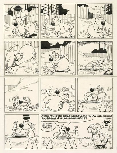 DUPA (1945-2000) Cubitus
Encre de Chine pour le gag 360 publié dans Tintin en 1976.
36...