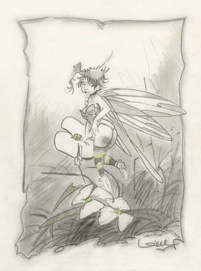 Régis Loisel (né en 1951) Peter Pan - Fée Clochette
Mine de plomb sur papier.
22,5...