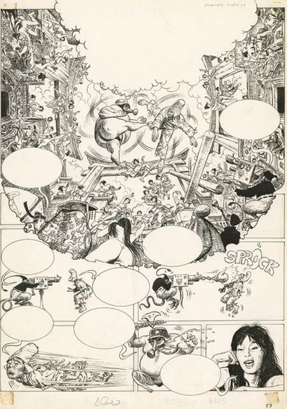 Milo MANARA (né en 1945) Le Singe
Encre de Chine pour la planche 57 de l'album.
49...