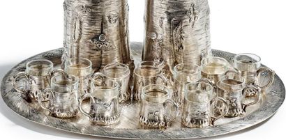 null Important service à vodka à décor de samodorok à l'imitation de l'écorce de...