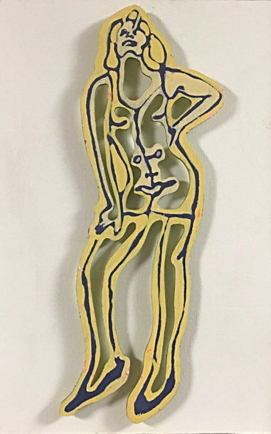 GUYOMARD Alain Personnage féminin / Bois découpé peint / 52,5 x 18,5 cm