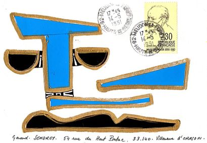 PAUZIÉ Alain Sans titre / Enveloppe Mail-Art / Technique mixte et collage sur papier...