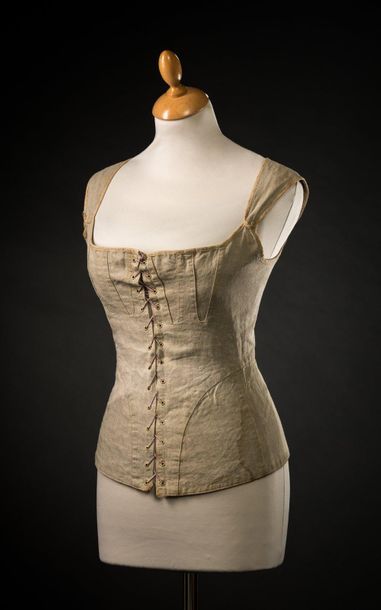 Long corset en lin mastic à deux goussets...