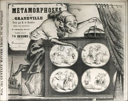 GRANDVILLE Jean-Ignace-Isidore The Metamorphoses of the Day. Very nice print mounted...