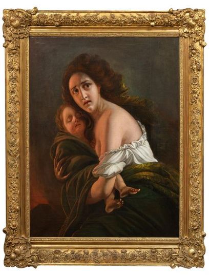 Jean-Marie-Nicolas BRALLE (1785-1863) 
Mère effrayée et son enfant, vers 1825
Toile,...