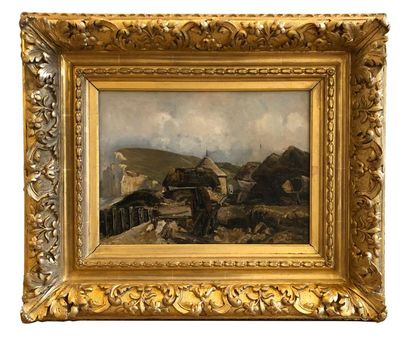 Victor DANVIN (1802-1842) 
Les caïques d'Etretat 
Oil on canvas signed lower right...